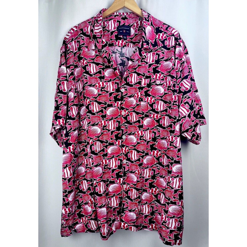 Saddlebred Men's 3XL Shirt SS Red White Koi Fish Button Down Shirt
